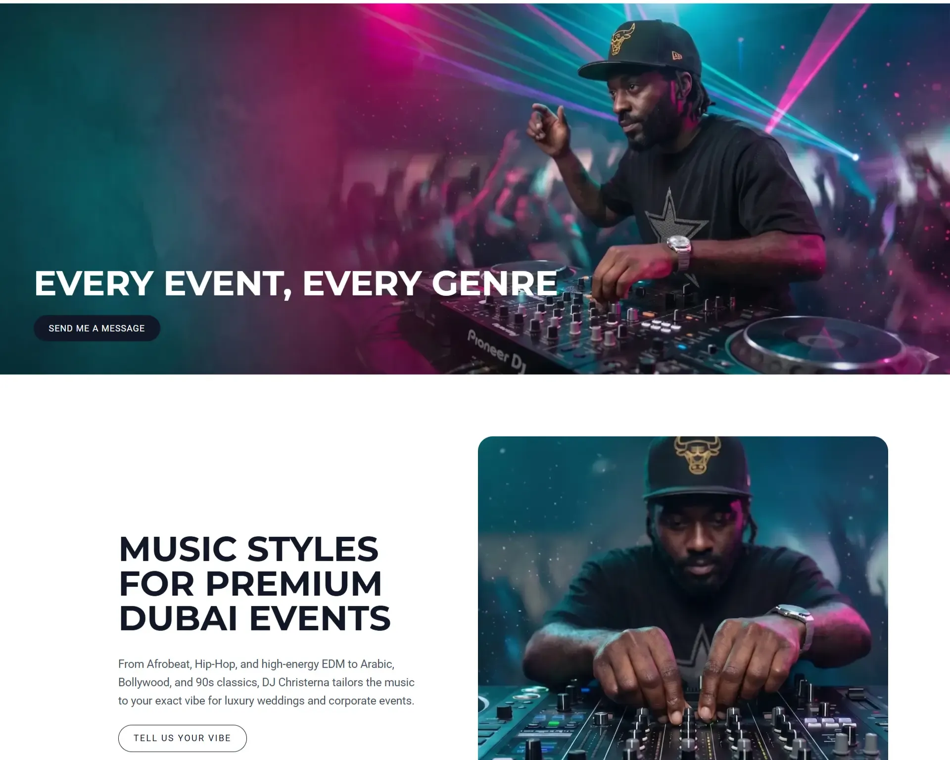 DJ Christerna Dubai music genres and premium DJ services section UI