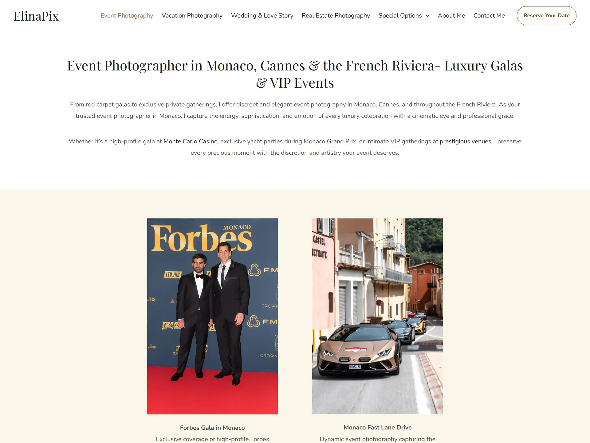 ElinaPix luxury event photography services showcase for Monaco and French Riviera