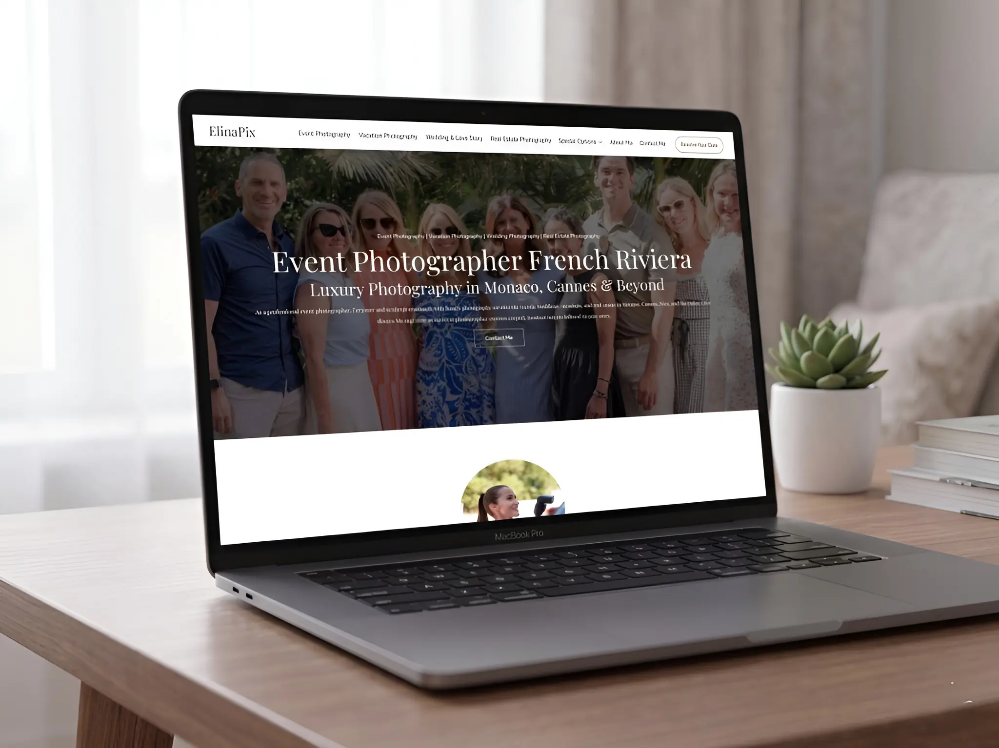 Custom event photography website design for French Riviera photographer